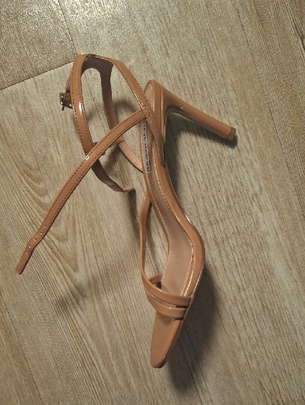 Steve Madden Patent Tan Strappy Lace-Up Sandals - Picture 3 of 13